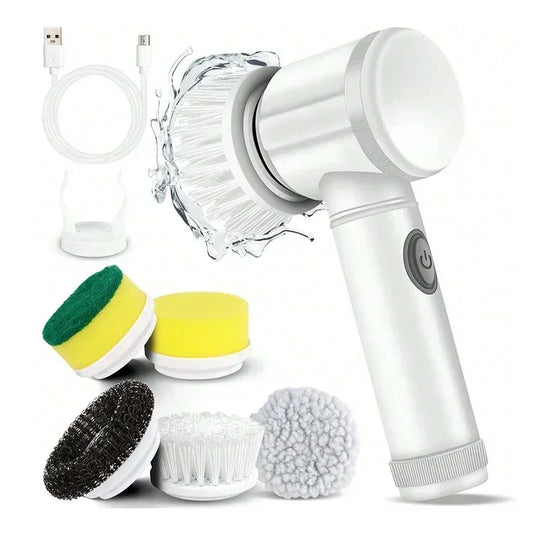 Electric Spin Scrubber 5 in 1 Electric Cleaning Brush Bathroom Cleaning Brush with 5 Replaceable Heads, Handheld Cleaning Brush